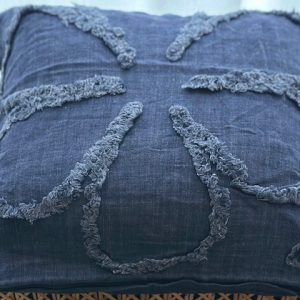 Linne kuddfodral med blomma Jeans blå